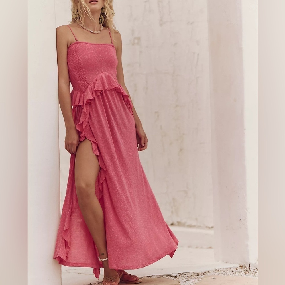 FREE PEOPLE Myra Maxi Dress Elegant Pink Ruffle Maxi Dress Small NWT - Picture 2 of 15